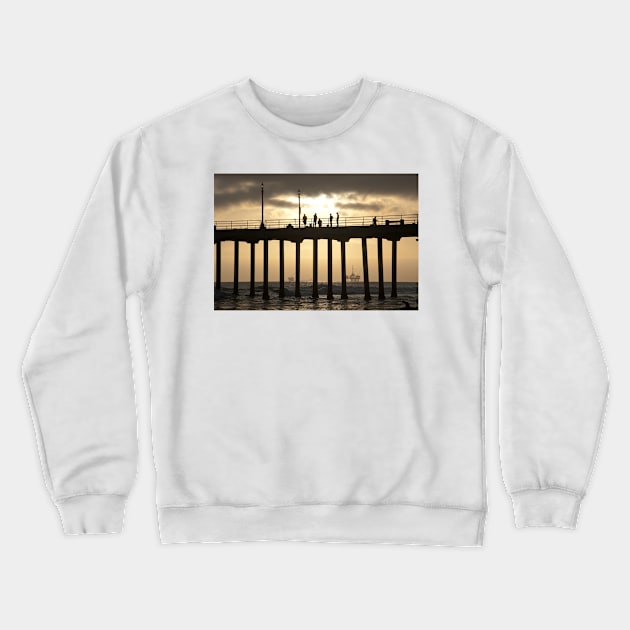 Huntington Beach Pier and Oil Rigs Crewneck Sweatshirt by RichardGibb